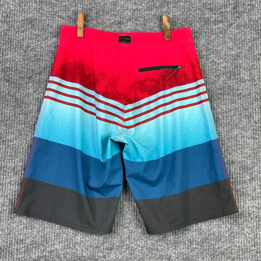Burnside Board Shorts Mens 28 Red Blue Striped Swim Trunks Surf Beachwear